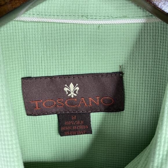 Vintage Toscano Shirt Mens M Green Woven Silk Pocket Button Up Short Sleeve - Picture 2 of 7